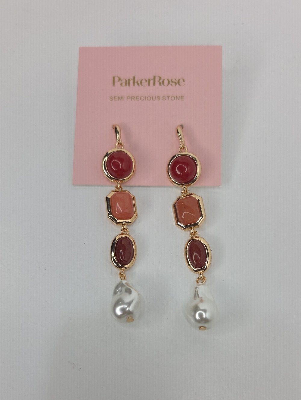 💕▪️Parker Rose▪️ Pink Semi Precuous Stone Drop linear Earrings - Picture 3 of 7